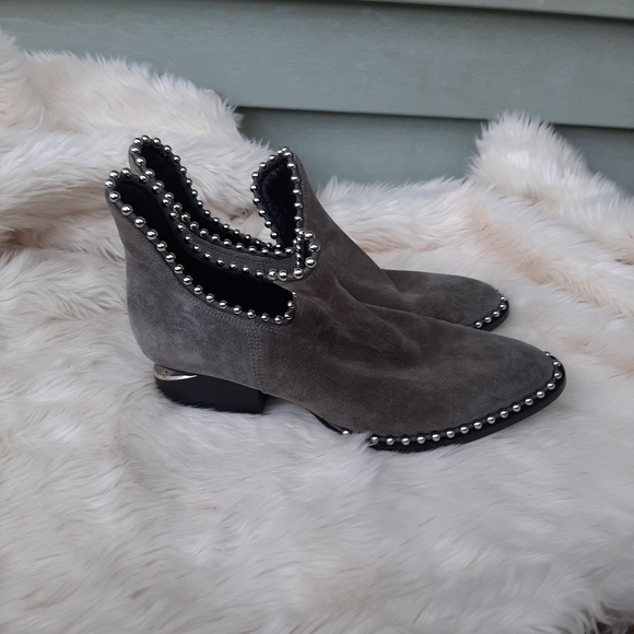 Alexander Wang Gray Ankle Boots with Silver Studs and Signature Heel - Picture 3 of 9